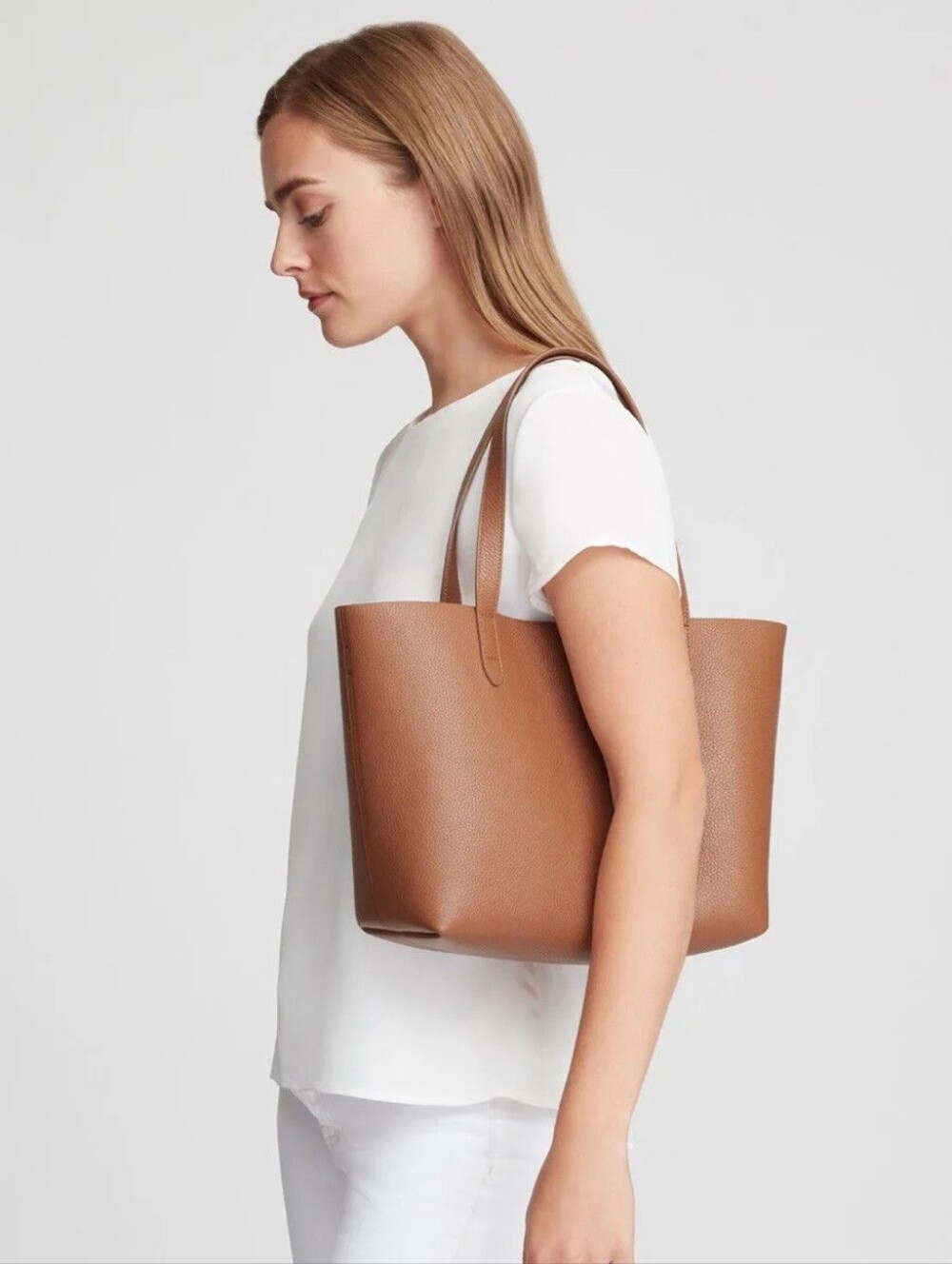 Cuyana Brown Leather Tote Bag - Classic Structured Tote - Picture 9 of 10